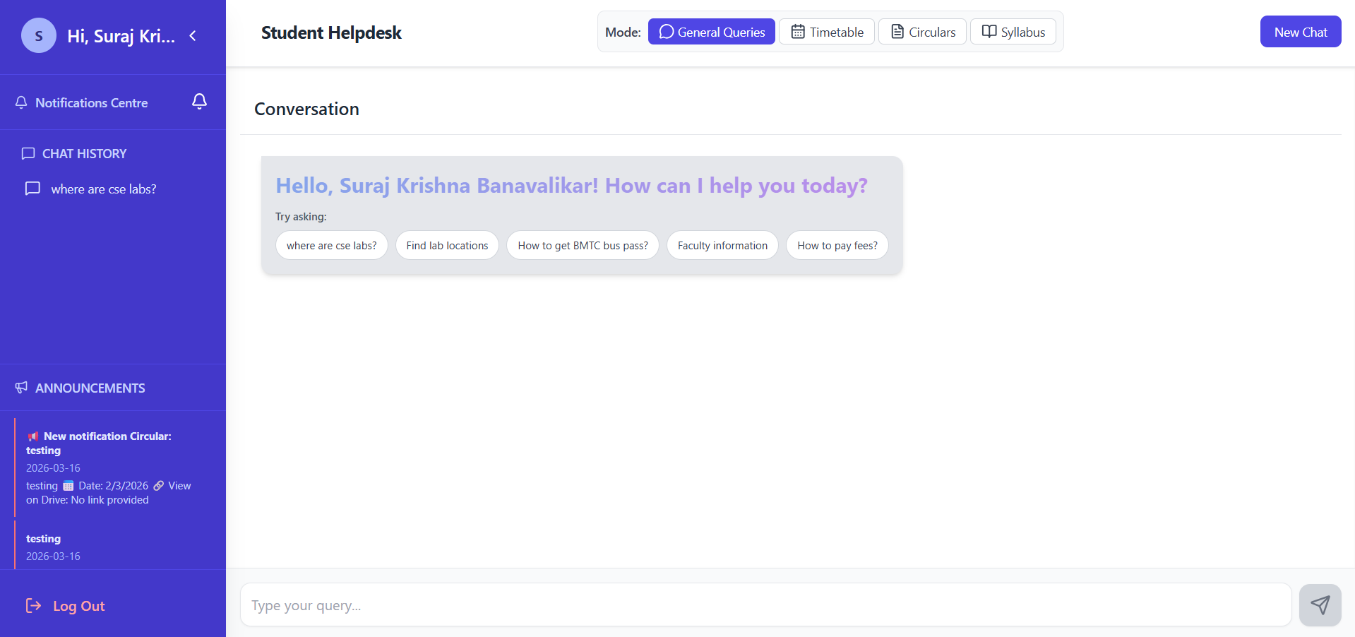Campus Helpdesk Project Screenshot 2